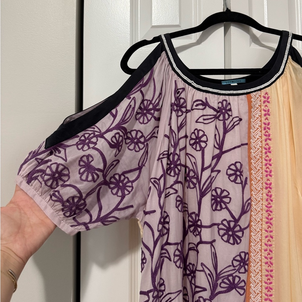 Anthropologie Beaded Patchwork Leifnotes Silk Shi… - image 3